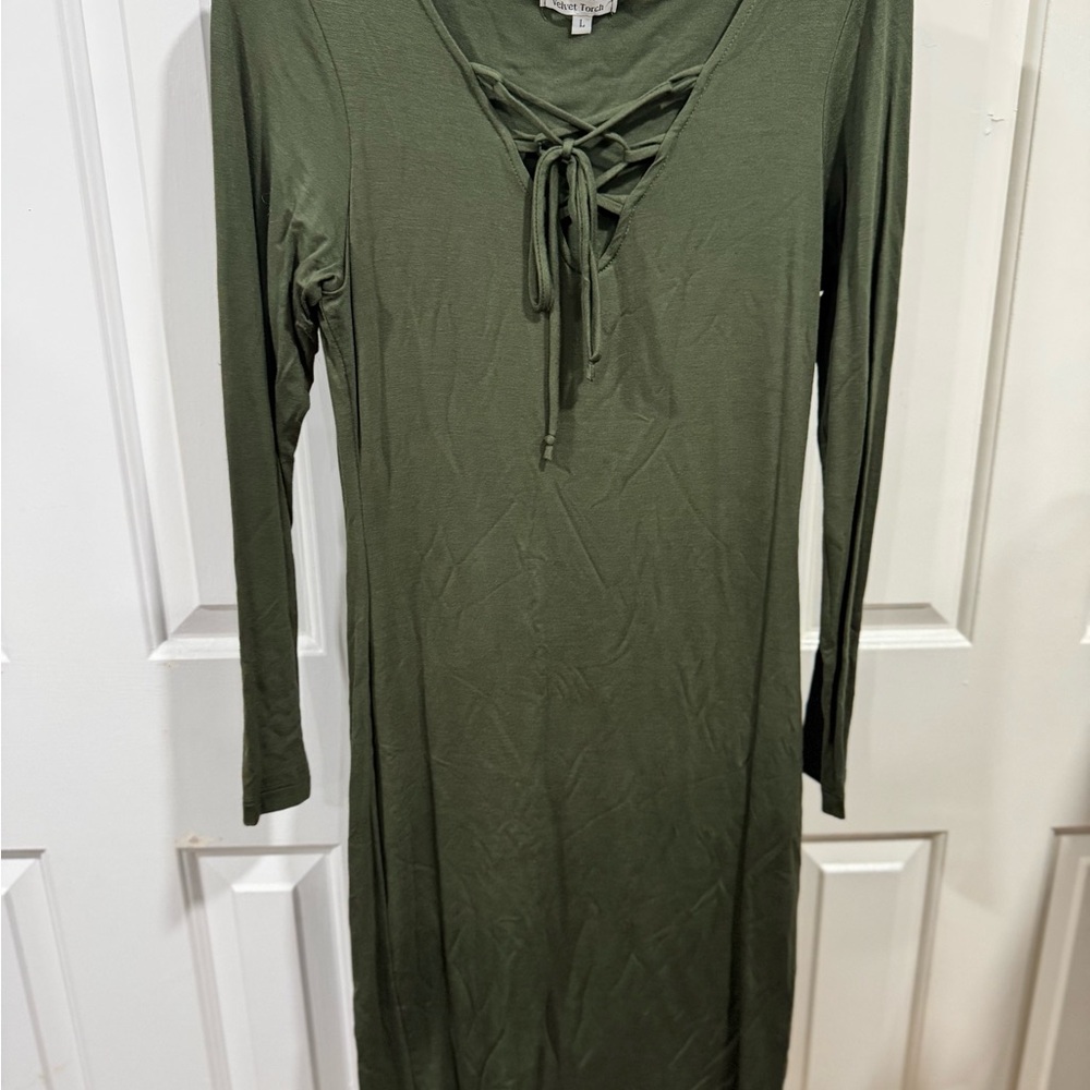 Olive Green Long Sleeve Dress
